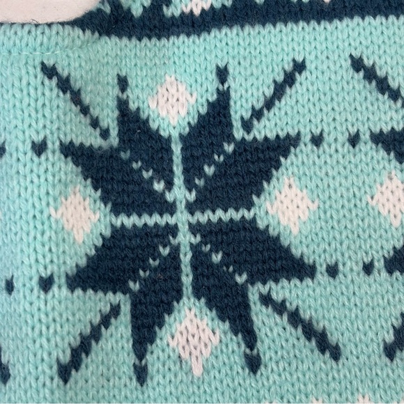 Norwegian Snowflake Knit Christmas Tabletop Tree Skirt Turquoise Teal Blue 18" - Picture 5 of 10